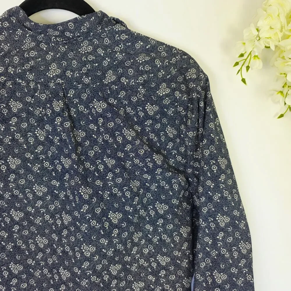J.Crew Secret Wash Shirt Slim Medium Blue Floral Organic Cotton Preppy Long Slee